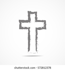 Abstract Christian cross in hand drawn style. Abstract gray Christian cross, isolated on white background. Vector illustration.