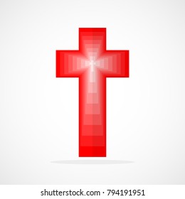 Abstract christian cross icon. Vector illustration. Red christian cross isolated on light background.