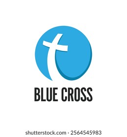 Abstract Christian cross logo design template. Vector illustration. Blue color.