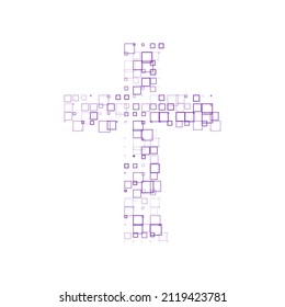 Abstract christian cross made out of squares, vector design element, icon, emblem design with mosaic shaped cross sign. Stock vector illustration isolated on white background.