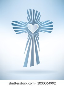 Abstract christian cross with rays and heart