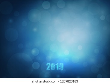 Abstract christmas 2019 bokeh blue color background. vector illustration