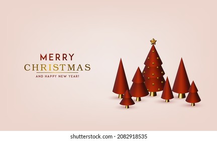 Abstrakte 3D-Vektorgrafik zu Weihnachten mit verschiedenen goldenen Sternen, Weihnachtsbäumen und Bälle.