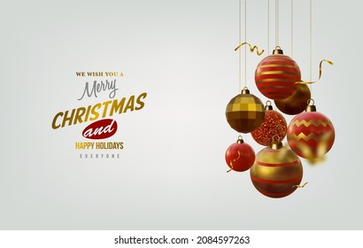 Abstract Christmas 3D vector illustration with different golden stars, Christmas trees and balls.