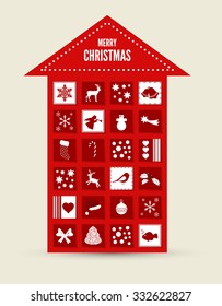 Abstract Christmas Advent Calendar Looking As A House Made Of Drawers With Icons In Vector