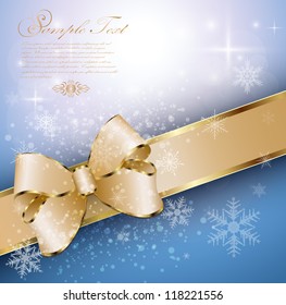 Abstract christmas background with banner, snowflakes and a bow, vector.