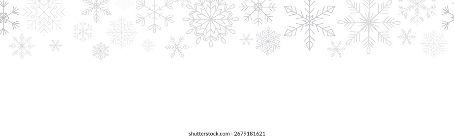 Fondo de Navidades Abstractas con borde de copos de nieve azul y plateado y espacio de copia para texto. Nieve invernal. Superposición, Anuncio, cubierta. Ilustración vectorial realista aislada