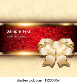Abstract christmas background with bow and red mosaic banner, vector.