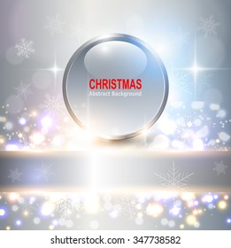 Abstrakter Weihnachtshintergrund mit Kristallkugel, Lichter und Schneeflocken, elegante Vektorgrafik.