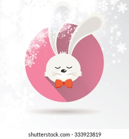 Abstract Christmas background with cute bunny illustration. Place for text. Vector Illustration.