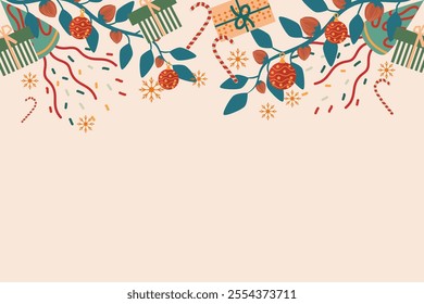 Abstract Christmas background decorations with ball,star,light,gift,Christmas tree,flower,snow flakes 