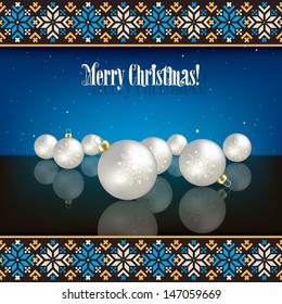 abstract Christmas background with decorations and ethno ornament