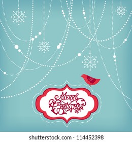 Abstract Christmas Background, christmas decorations, snowflakes and a bird