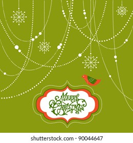 Abstrakter Weihnachtshintergrund, Weihnachtsdekorationen, Schneeflocken und ein Vogel