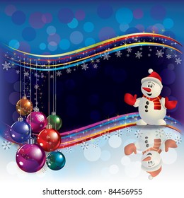 Abstract Christmas background with decorations and Snowman