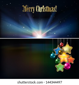 Abstract Christmas background with decorations and stars