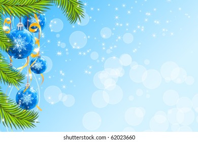 Abstract Christmas background with fir-tree and balls
