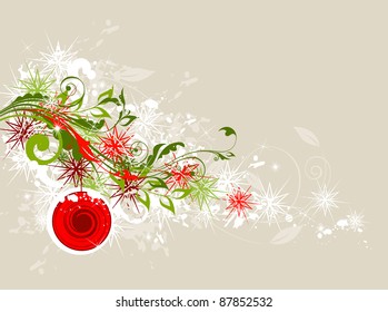 Abstract Christmas  background with floral ornament and snowflake