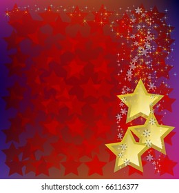 abstract christmas background with gold stars on red