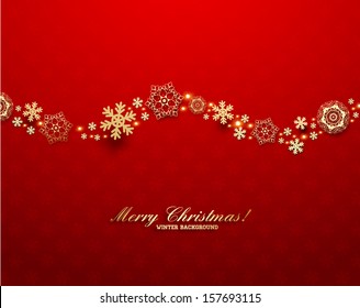 Abstract Christmas Background with Golden Snowflakes