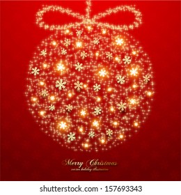 Abstract Christmas Background with Golden Snowflakes, Christmas bauble, vector