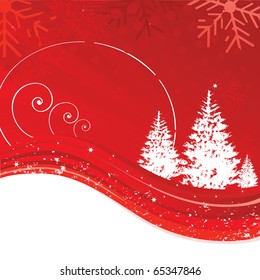 An abstract Christmas background illustration with star, snowflakes and tree