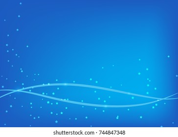 Abstract christmas background with motion waves and small stars in blue color, vector
