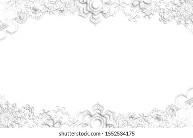 Abstract Christmas background with paper cut white snowflake borders. paper art style.