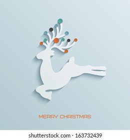 Abstract Christmas background with paper cut deer. Vector illustration