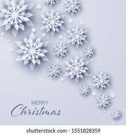 Abstract Christmas background with paper snowflakes,Xmas and new year card template,Winter paper art design