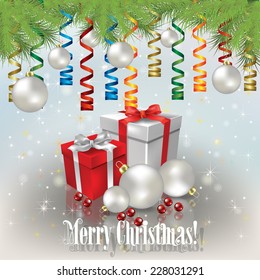 abstract Christmas background with pine branch and white decorations