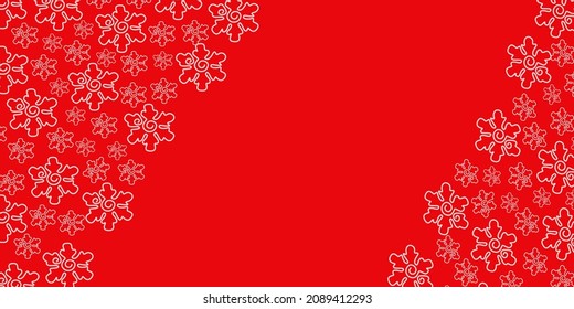 Abstract Christmas background red color with a pattern of hand-drawn snowflakes. Place for your text.