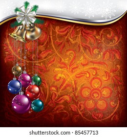 Abstract Christmas background with red floral ornament