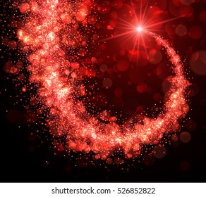 Abstract Christmas background with red swirl. Vector illustration.