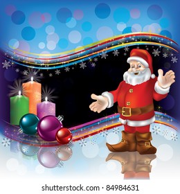 Abstract Christmas background with Santa decorations and candles