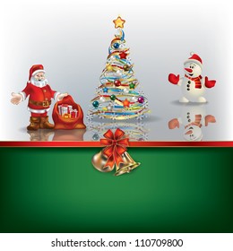 Abstract Christmas background with Santa snowman and tree