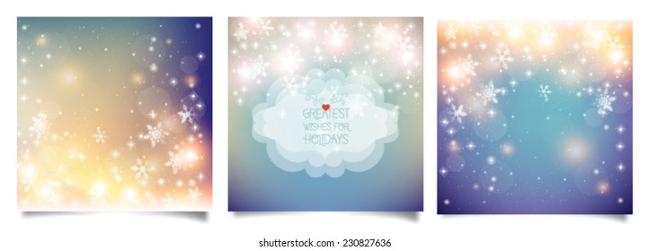 Abstract Christmas background set with snowflakes and place for text. Vector Illustration.