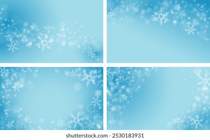 Fondo de Navidades Abstractas con copos de nieve, burbujas y partículas brillantes. Vector realista colección de estampados temáticos de invierno. Plantillas de nevadas para decoraciones de vacaciones y tarjetas de felicitación