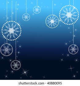 Abstract Christmas background with snow and snowflake on blue background