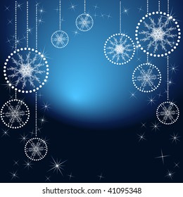 Abstract Christmas background with snow and snowflake on blue background