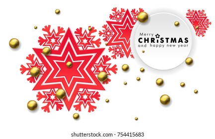 Abstract christmas background. snowflake and gold balls, beads. New Year's decorations. Vector illustration background.