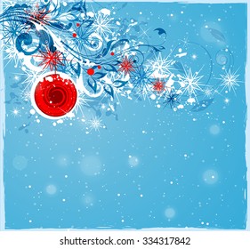 Abstract Christmas background. Snowflakes and decorations on a blue background.