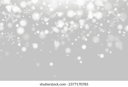 Abstract christmas background with snowflakes, gray,  white bokeh. Vector backgrounds.