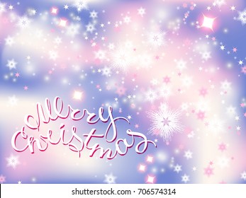 Abstract Christmas background with snowflakes and Hand lettering Merry Christmas. Vector Illustration.