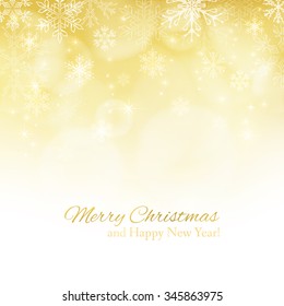 Abstract Christmas background with snowflakes and place for text. Gold abstract background. Vector illustration. Eps10