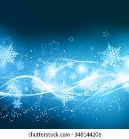Abstract Christmas background with snowflakes and stars