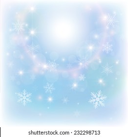 Resumen del fondo navideño con copos de nieve, ilustración vectorial.
