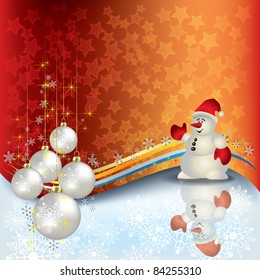 Abstract Christmas background with Snowman and decorations