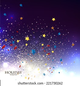 Abstract Christmas background with stars confetti for xmas design. Vector illustration.