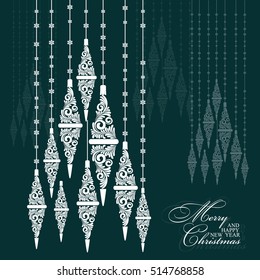 Abstract Christmas background. Template for banner, invitation in New Years eve party or greeting card in retro style with elegant stylized New Year icicle